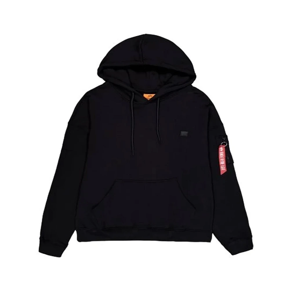 alpha industries Zwarte Essentials Hoody met Geribbelde Details Black Heren