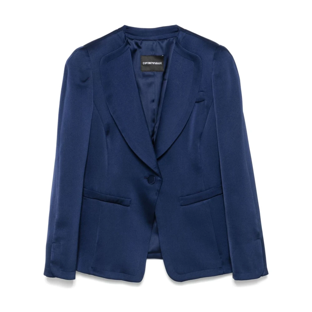 Emporio Armani Blauwe Satijnen Shawl Lapel Jas Blue Dames