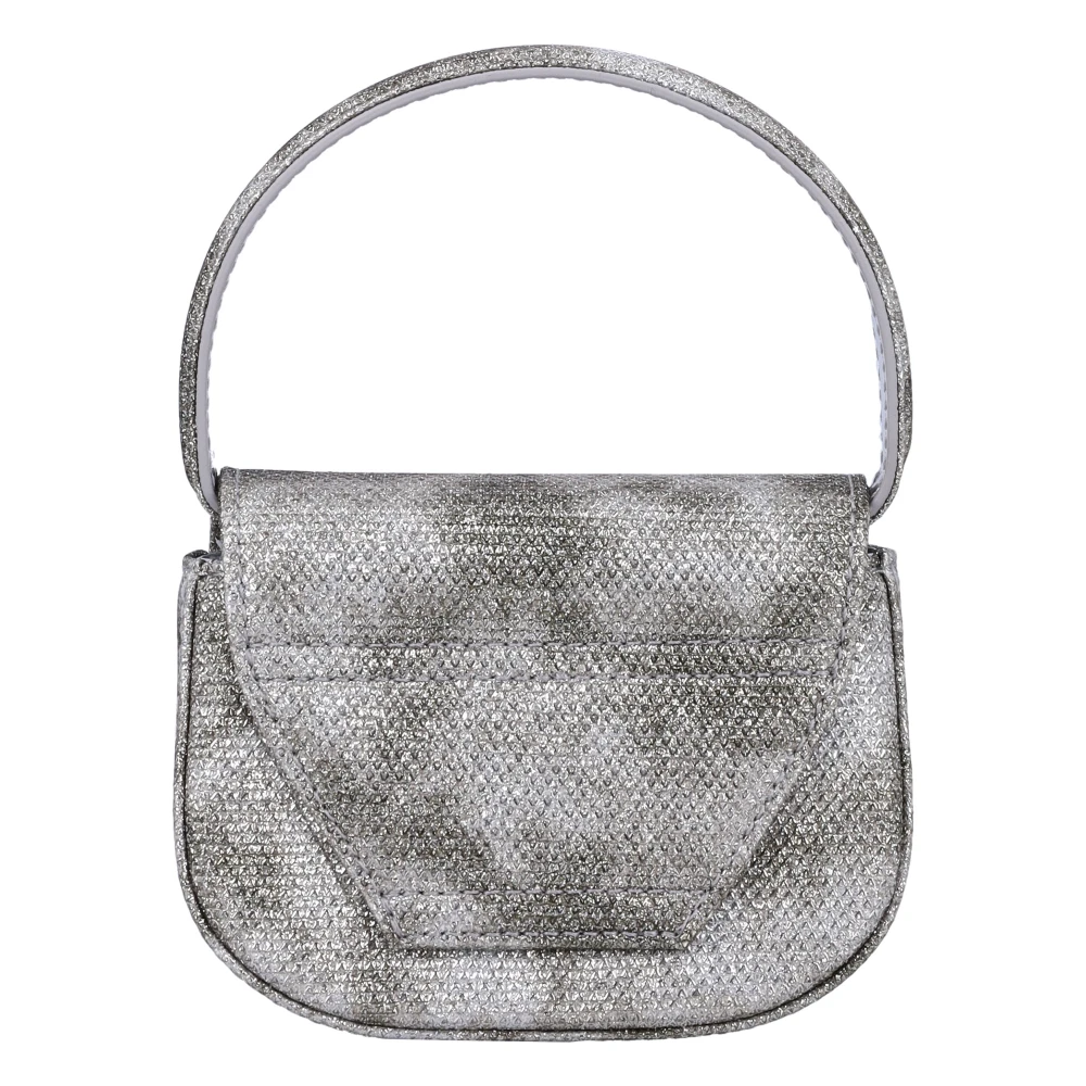 Diesel Crossbody tas van glitterstof met D metalen plaat Beige Dames
