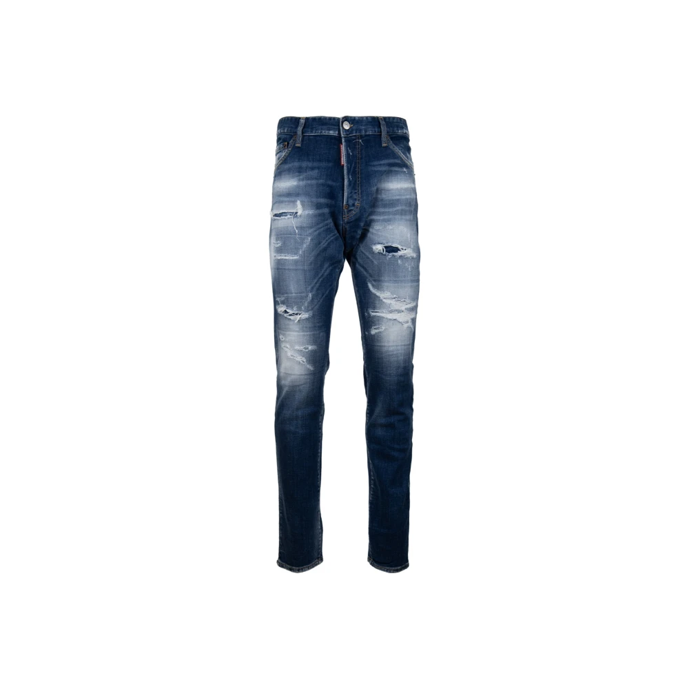 Dsquared2 Mäns Knapp Jeans med Läder Patch Blue, Herr