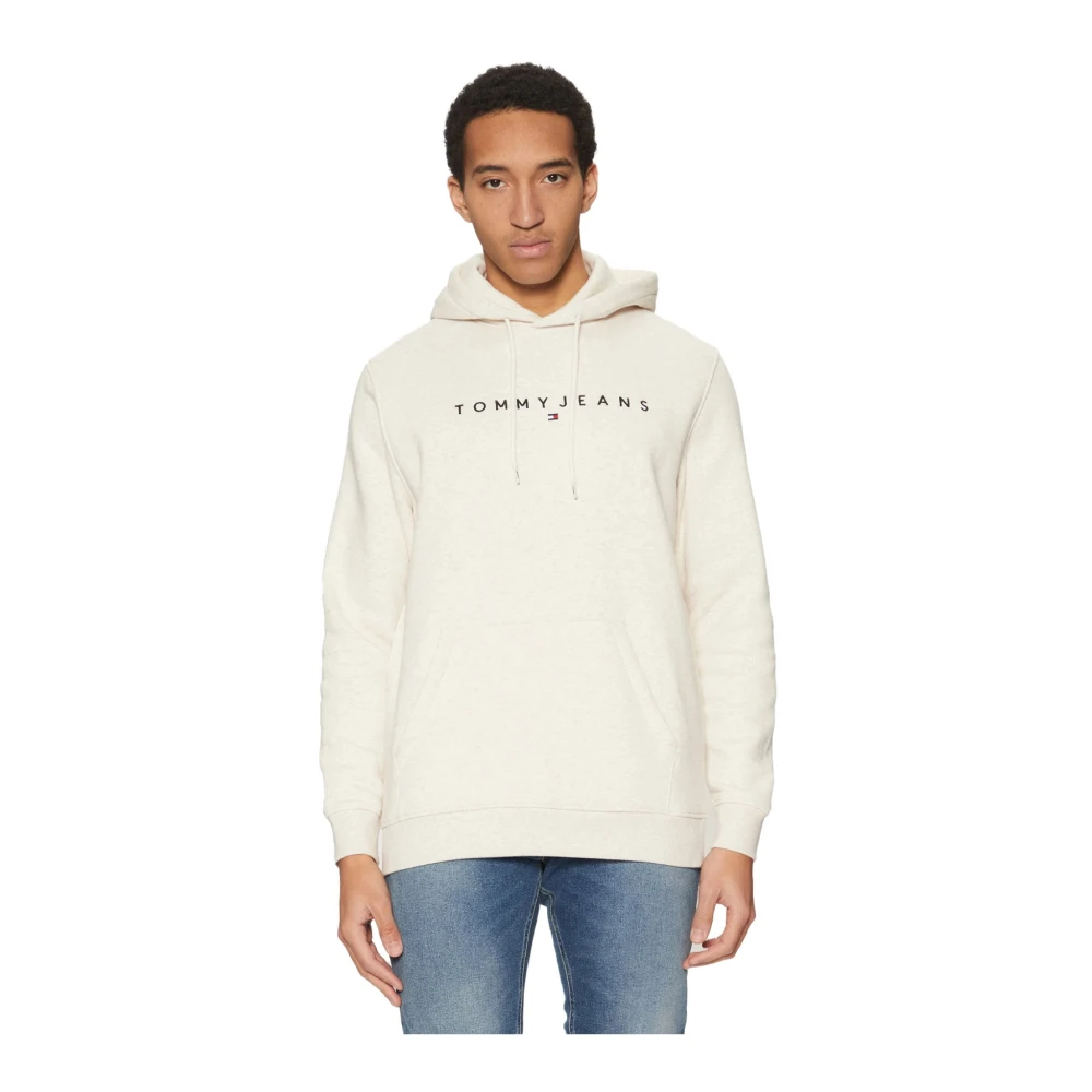 Tommy Jeans Logo Katoenen Hoodie Beige Heren