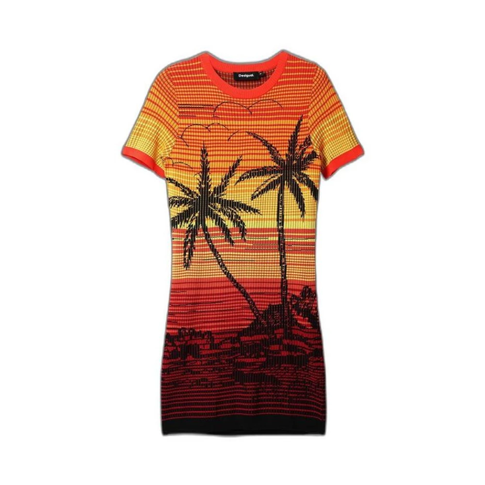 Desigual Women's Red Viscose Midi Dress