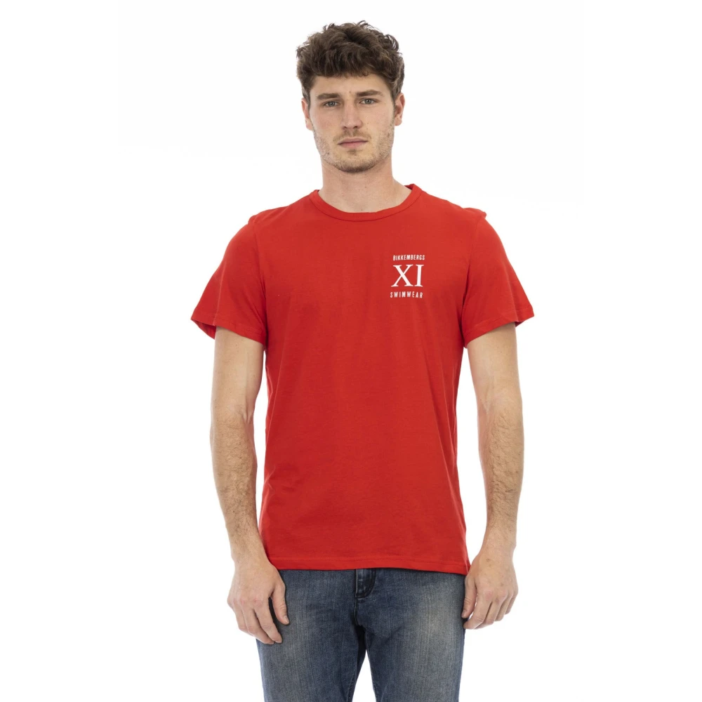 Bikkembergs Uomo Rosso - T-Shirt Da Mare Con Stampa Frontale - Tops - M