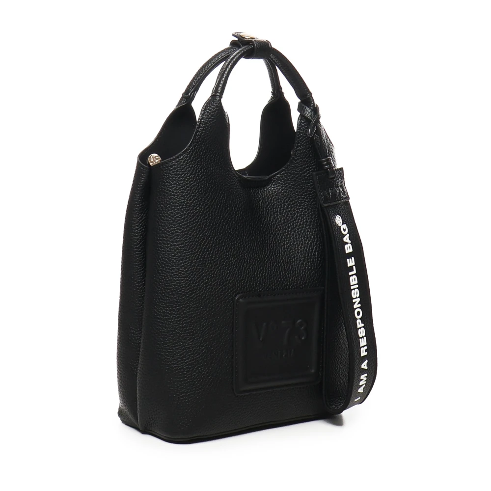 V73 Zwarte Schoudertas met Slogan Details Black Dames
