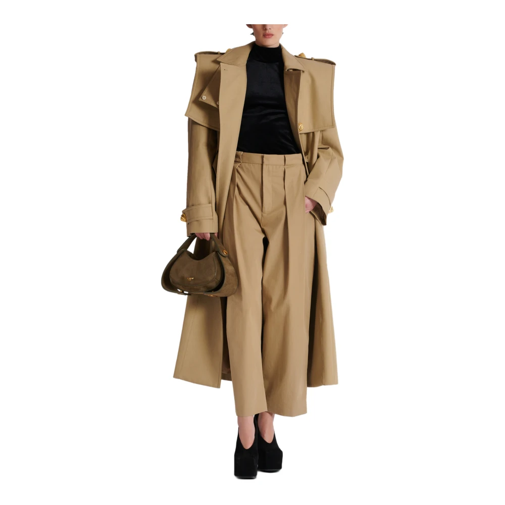 Balmain Geplooide katoenen broek Beige Dames