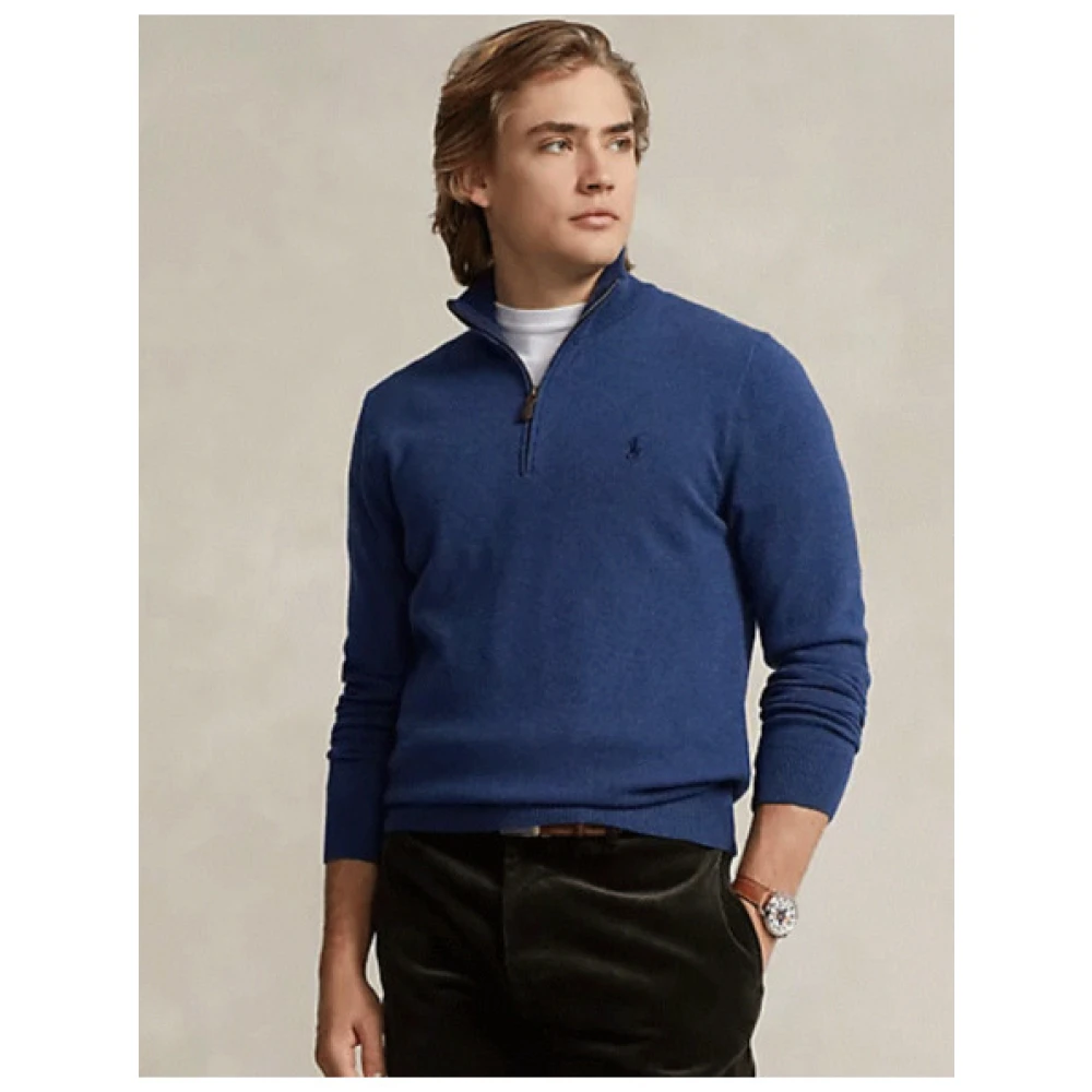 Ralph Lauren Trek half-rits wol Blue Heren