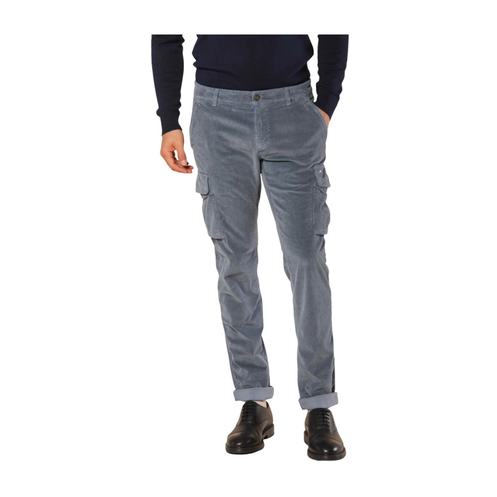 Mason's Slim Fit Fluwelen Cargo Broek 500 Strepen Blue Heren