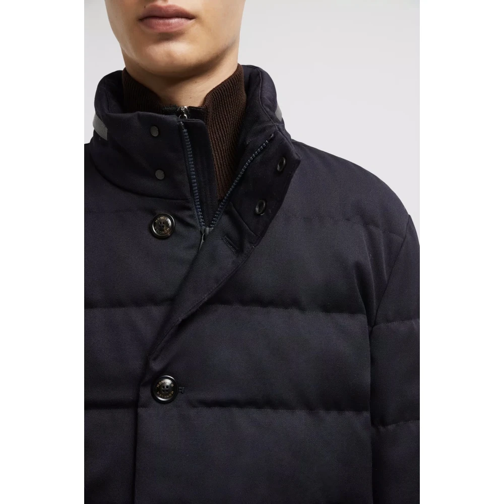 Moncler Nachtblauwe Wol Lange Donsjas Blue Heren