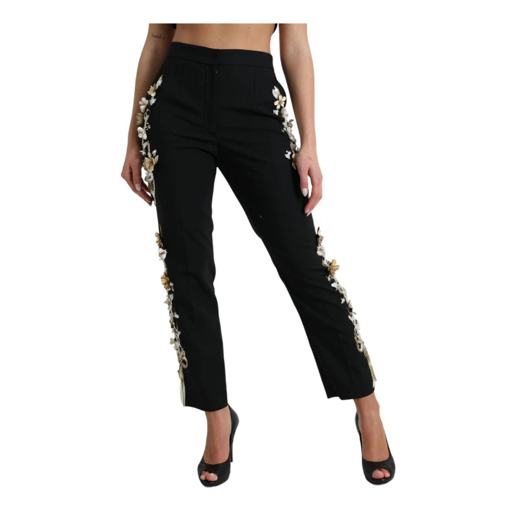 Dolce & Gabbana Women's Black Floral Embroidered Tapered Pants