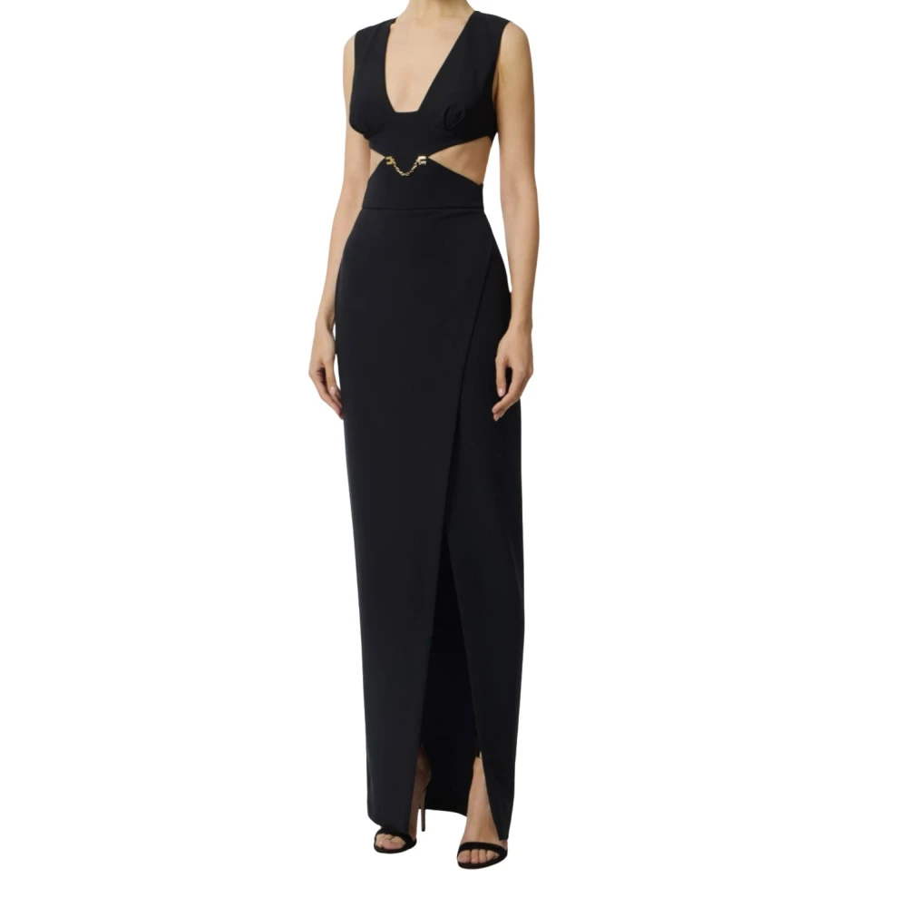 Elisabetta Franchi Black Red Carpet Dress In Lightweight Crepe With Cut-Out - Female - Gowns - S - Dresses
