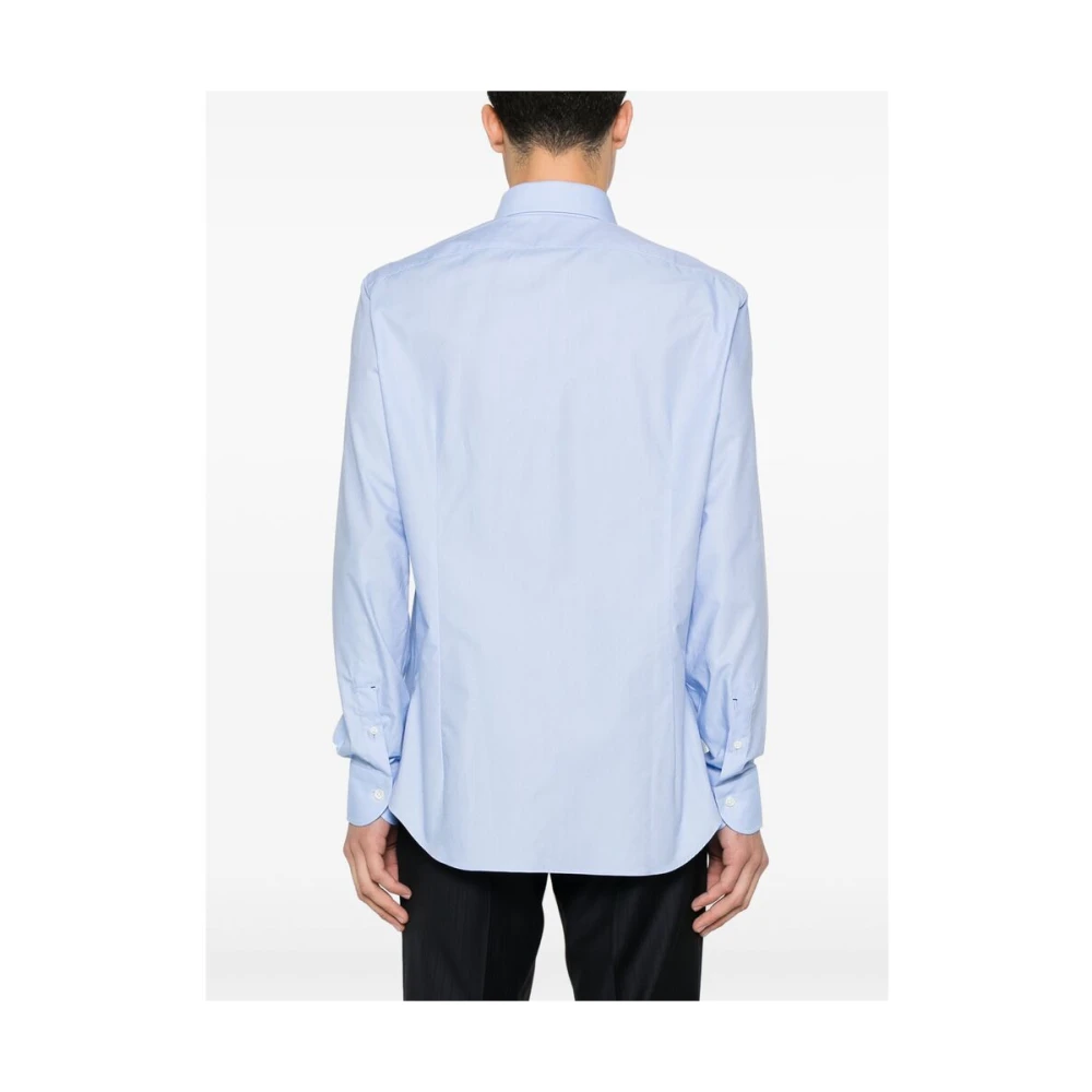 Mazzarelli Lichtblauw Katoenen Overhemd Spreidkraag Blue Heren