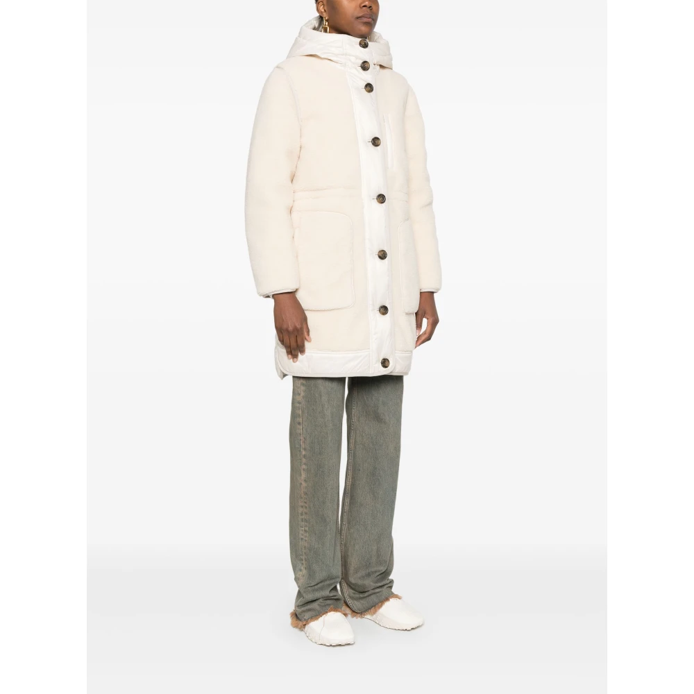 Woolrich Lichtbeige Wollen Blend Hoodie Jas White Dames