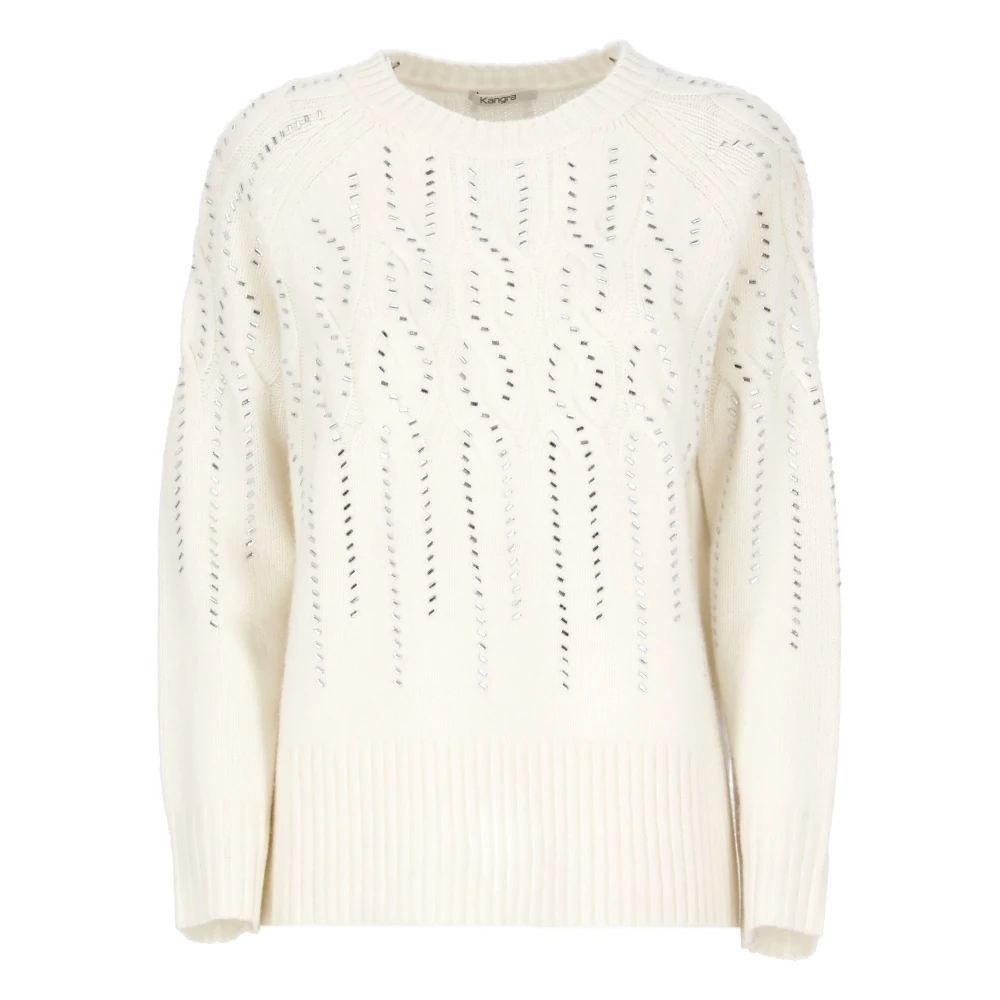 Kangra Witte Kasjmiertrui met Strass Details White Dames