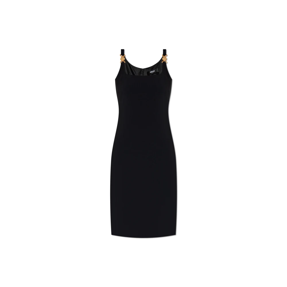 Versace Zwarte Midi Jurk met Medusa Details Black Dames