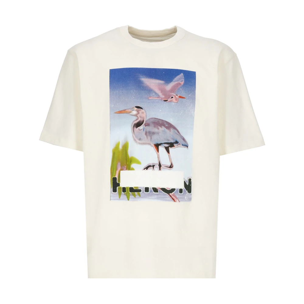 Heron Preston Ivoor Katoenen T-shirt met Contrasterende Logo Patch Beige Heren