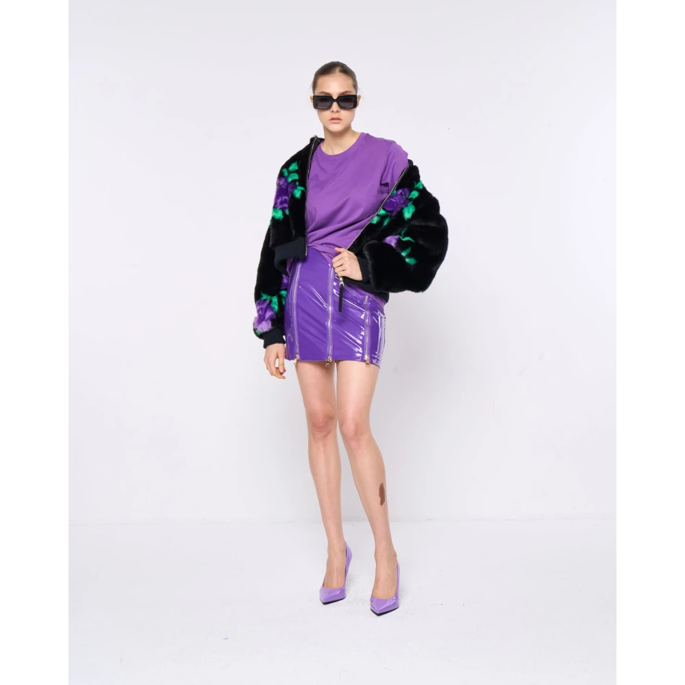 Silvian Heach Bloemen faux fur jas met geribbelde gebreide randen Black Dames