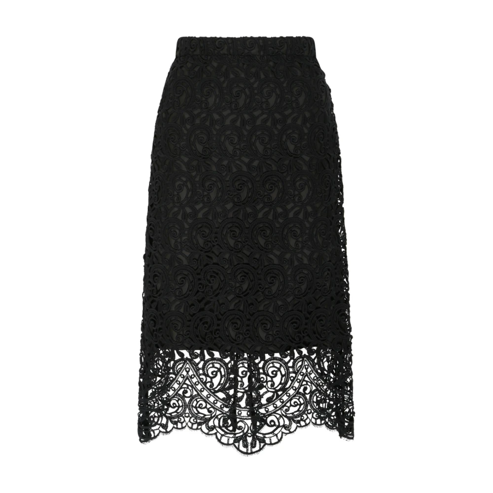 Burberry Women's Black Midi Skirts, 2XS, Cotton Lace Pencil Skirt