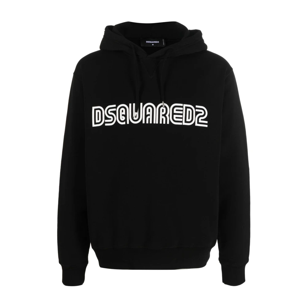 Dsquared2 Zwarte Logo-Print Katoenen Hoodie Sweater Black Heren