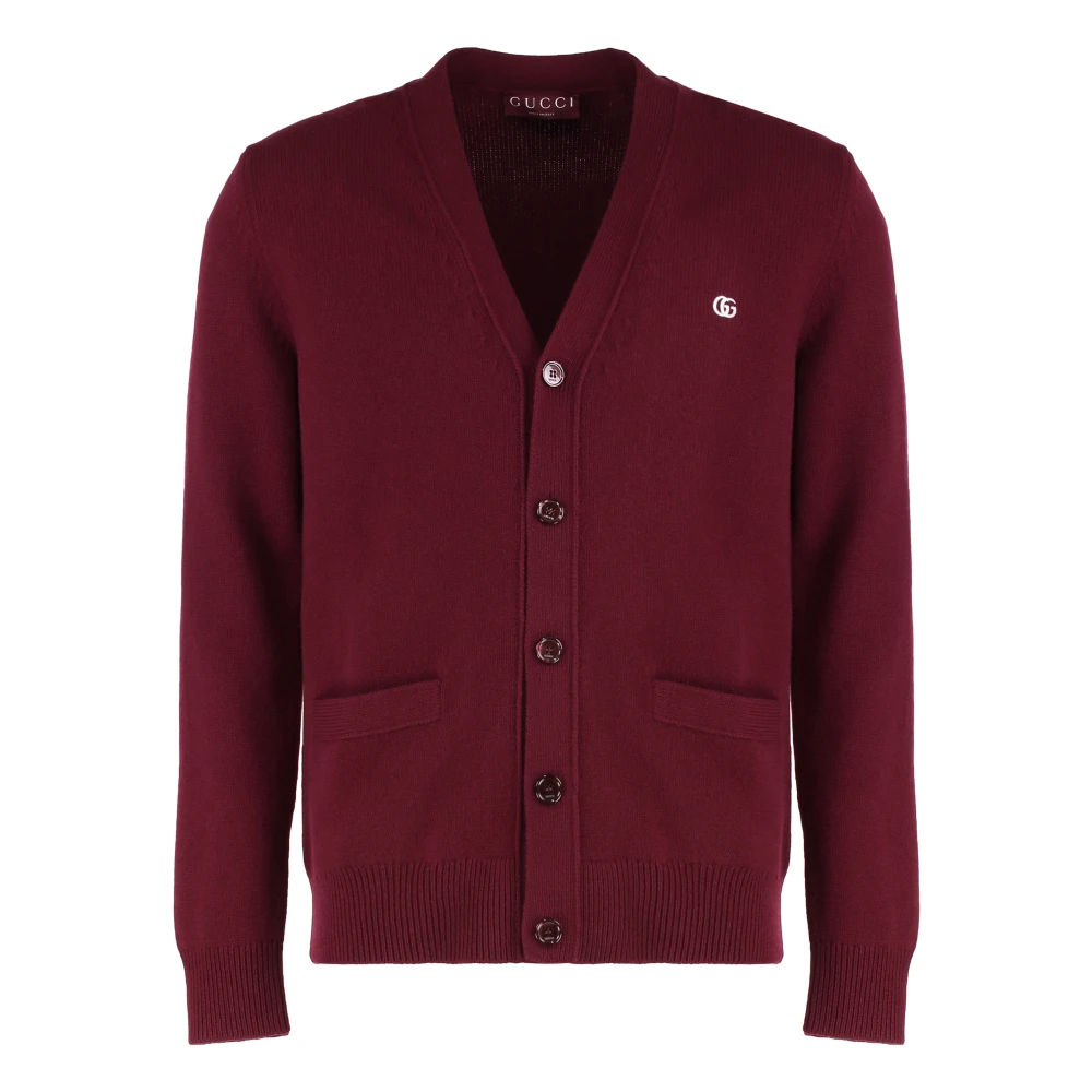 Gucci Men's Red Cashmere Wool Cardigan With Embroidery - Cardigans - S - Knitwear