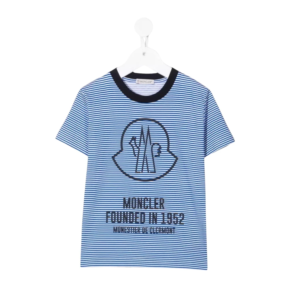 Moncler Unisex Kids Blue Striped Logo T-Shirt For Kids