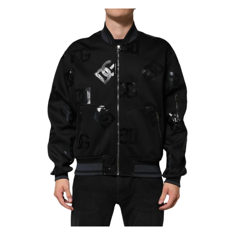 Dolce & Gabbana Men's Black Wool Logo Dg Mania Bomber Jacket