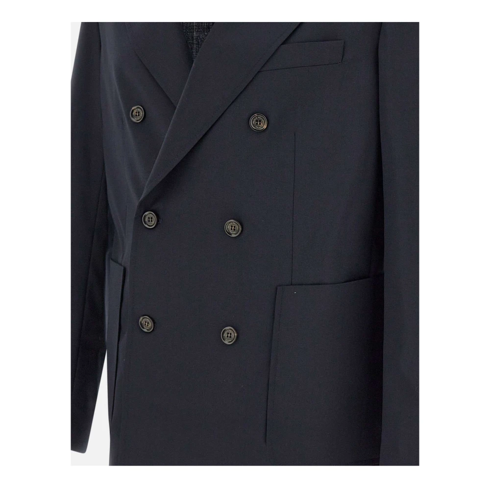 Paolo Pecora Zwarte Wollen Blend Double-Breasted Blazer Black Heren