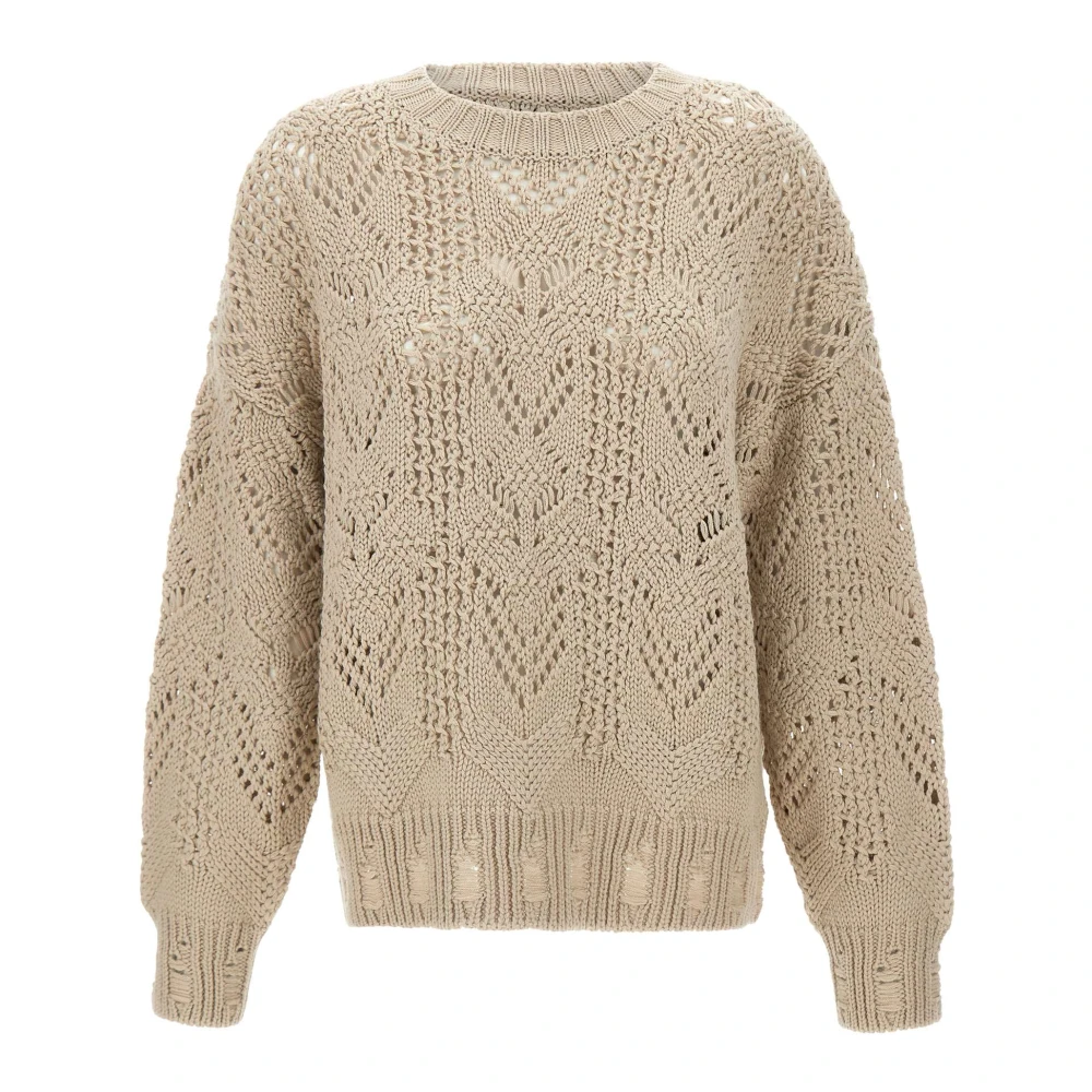 Kaos Beige wollen blend trui met haaksteek Beige Dames