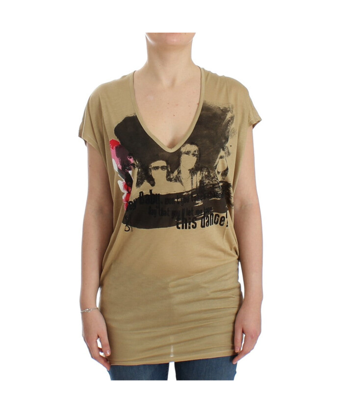 beige-motief-print-v-hals-t-shirt