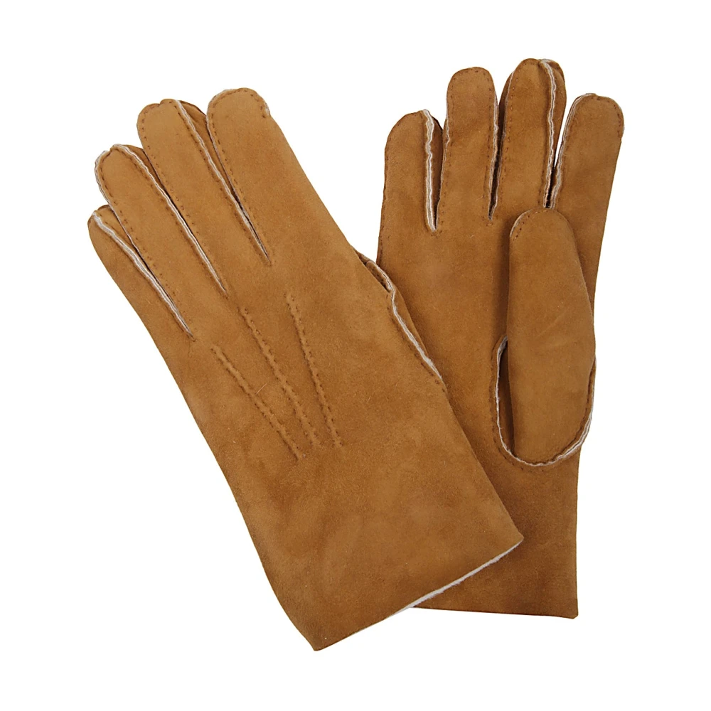 Eleventy Schapenvacht Handschoenen Handgemaakt Stikdetail Brown Unisex