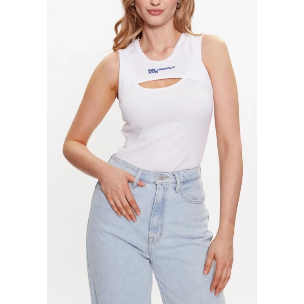 Karl Lagerfeld Gelaagde Geribbelde Tanktop White Dames