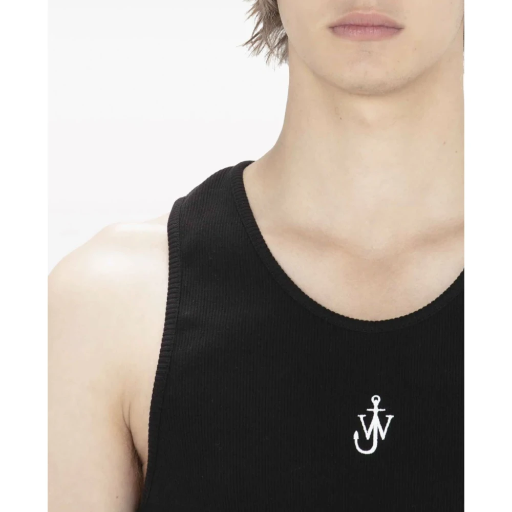 JW Anderson Zwart Geborduurd Hemdje Black Heren