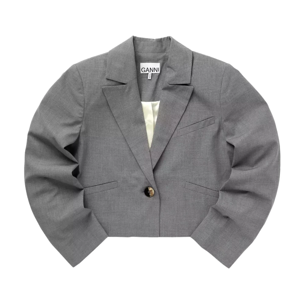 Ganni Korte grijze blazer met brede kraag Gray Dames