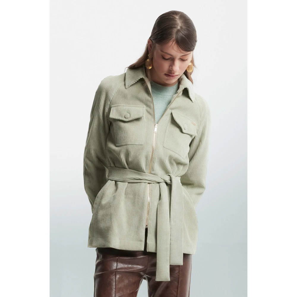 Kocca Geribbelde stofjas met riem Green Dames