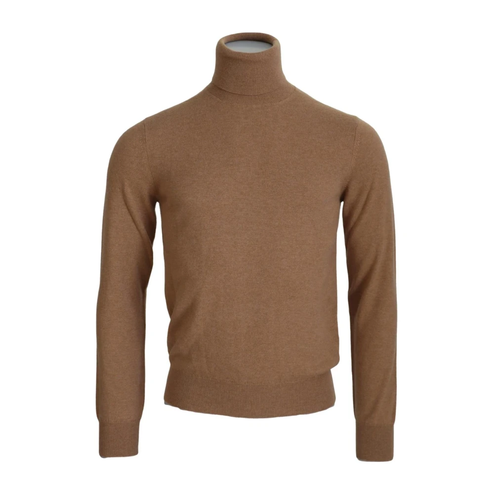 Dolce & Gabbana Men's Beige Cashmere Turtleneck Jumper Logo - Cashmere Knitwear - S - Knitwear