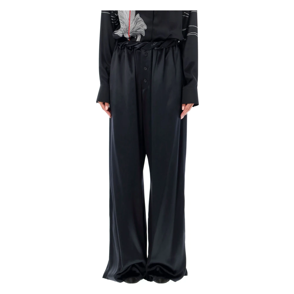 Salvatore Ferragamo Zwarte Satijnen Pyjamabroek Aw24 Black Dames