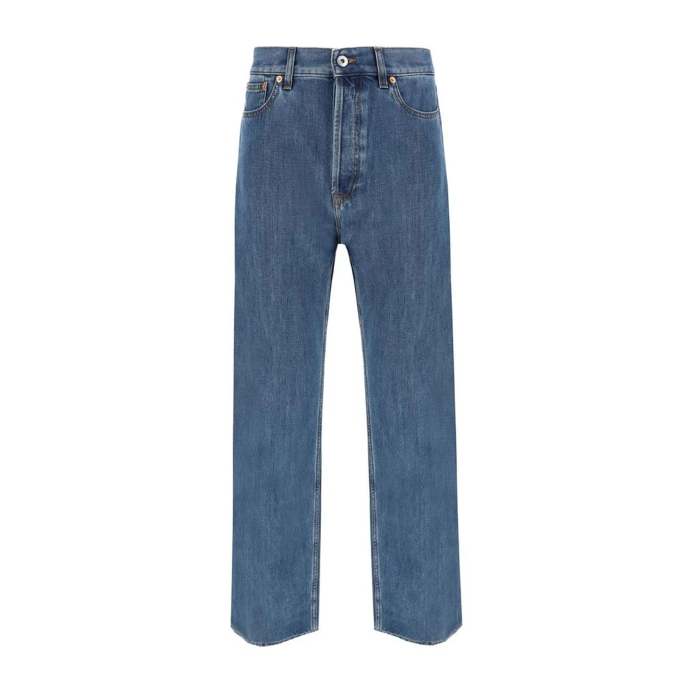 Valentino Rechte katoenen jeans met leren patch Blue Heren