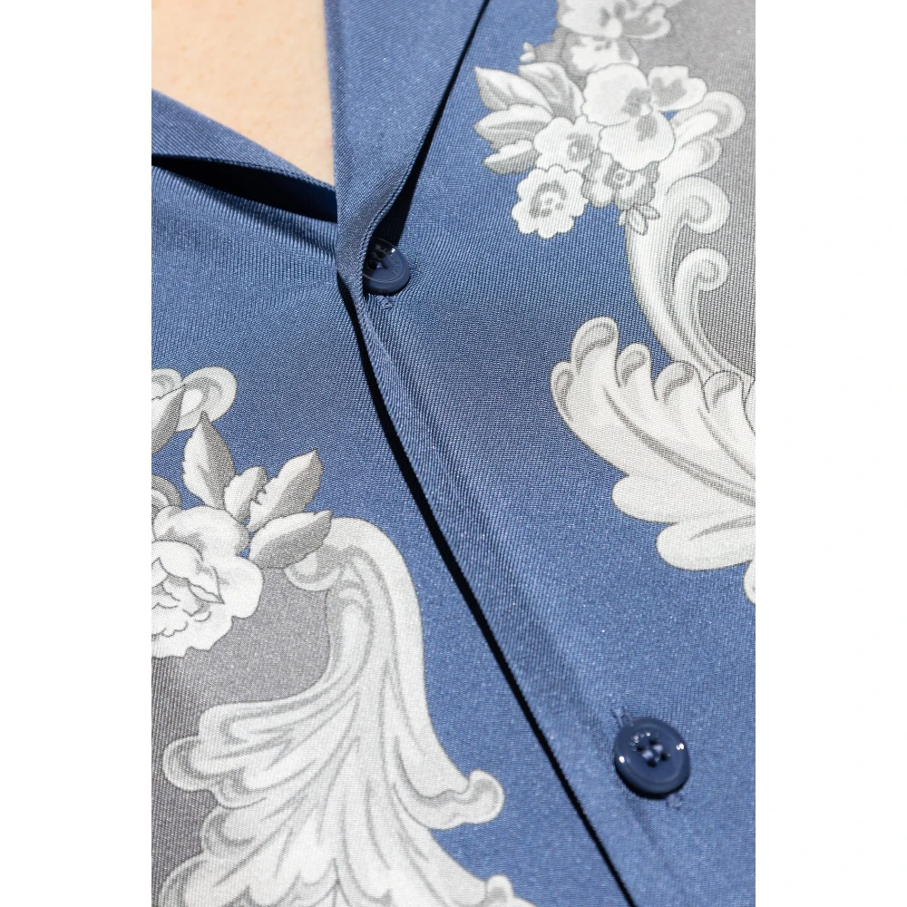 Versace Zijden shirt met korte mouwen Blue Heren