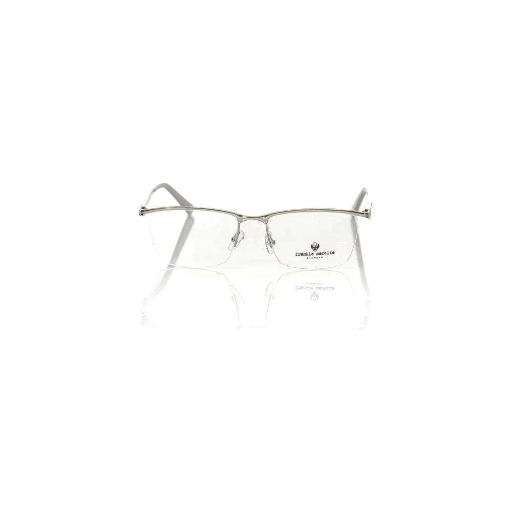 Frankie Morello Men's Gray Clubmaster Metal Frame Eyeglasses White Logo - Glasses - One Size - Accessories