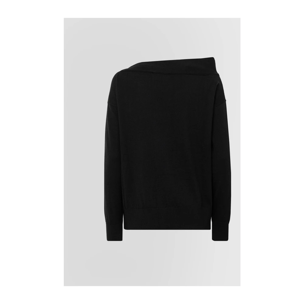 Alpha Studio Asymmetrische Boothals Lange Mouw Top Black Dames