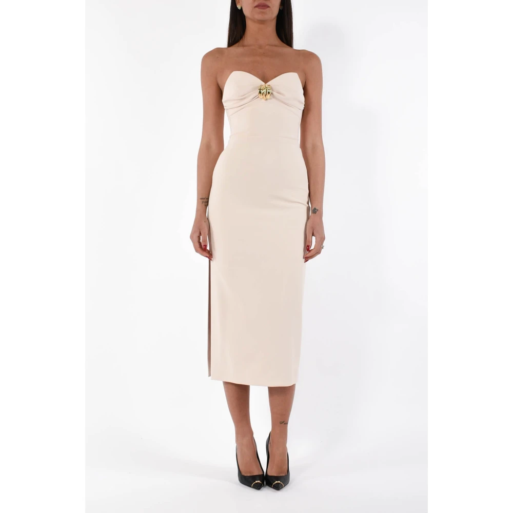 Elisabetta Franchi Midi jurk met grote strikdetail Beige Dames