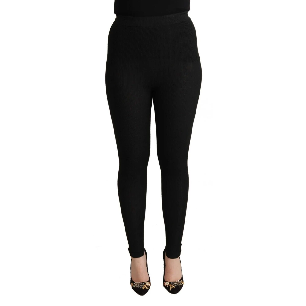 Dolce & Gabbana Women's Black Elegant High Waist Cashmere-Silk Tights Trousers - Leggings - S - Trousers