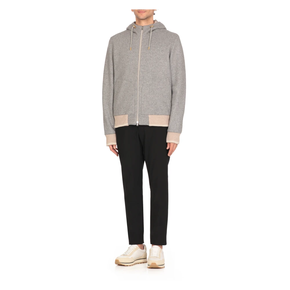 Lubiam Grijze wollen jas met capuchon Gray Heren