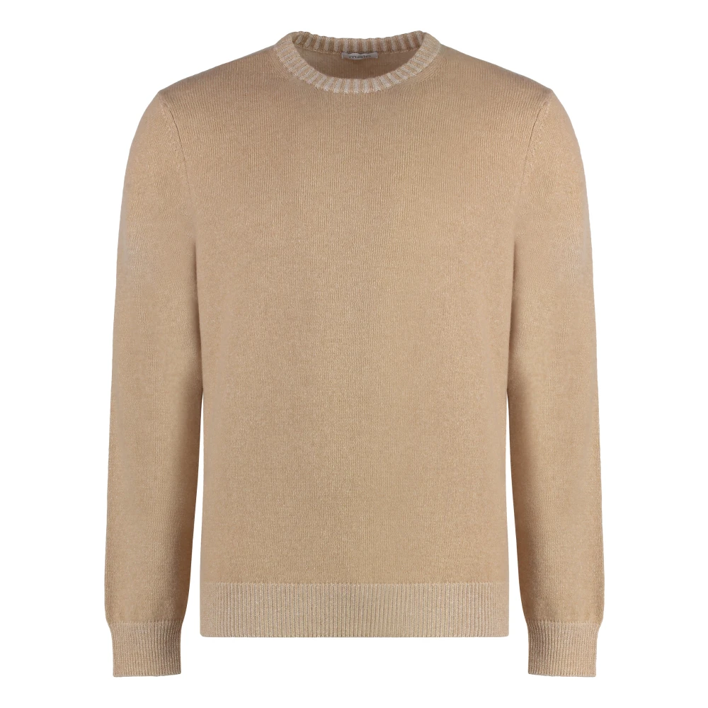 Malo Cashmere trui met ronde hals en geribbelde randen Beige Heren