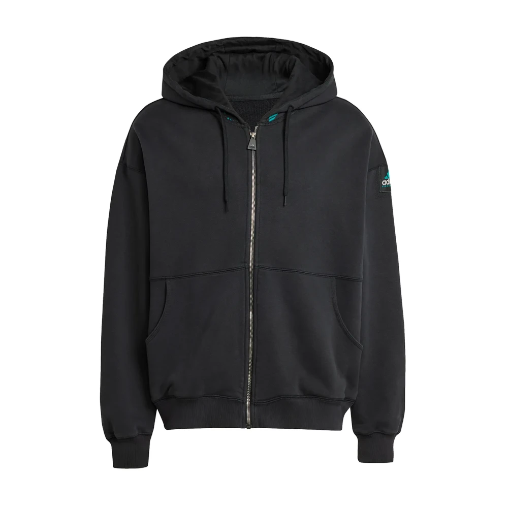 Adidas Men's Black Eqt Fleece Full-Zip Hoodie - Long Sleeve Training Tops - M - Sport