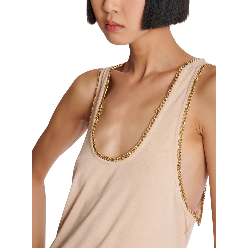 Balmain Relaxte jersey tanktop met kettingen Beige Dames