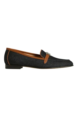 Loafer i denim och kalvskinnsläder