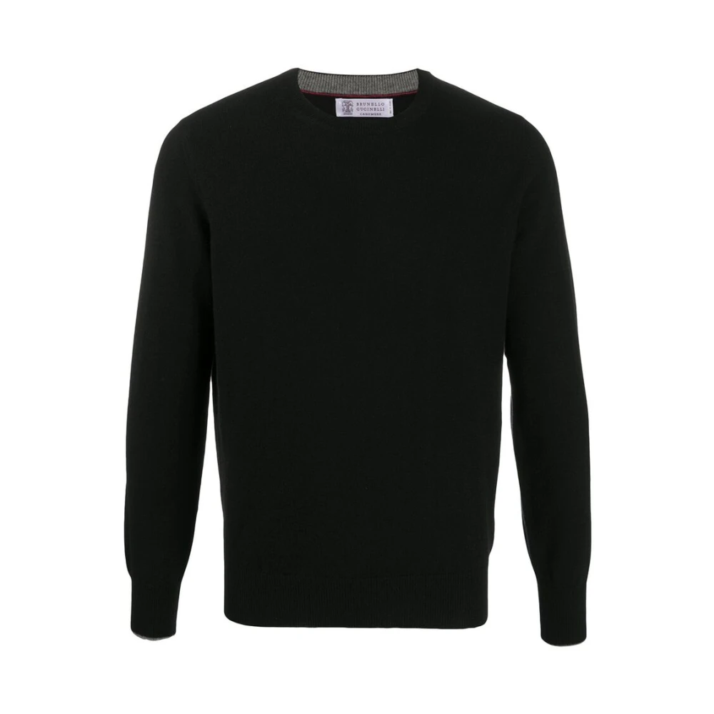 BRUNELLO CUCINELLI Zwarte Kasjmier Gebreide Trui Ronde Hals Black Heren