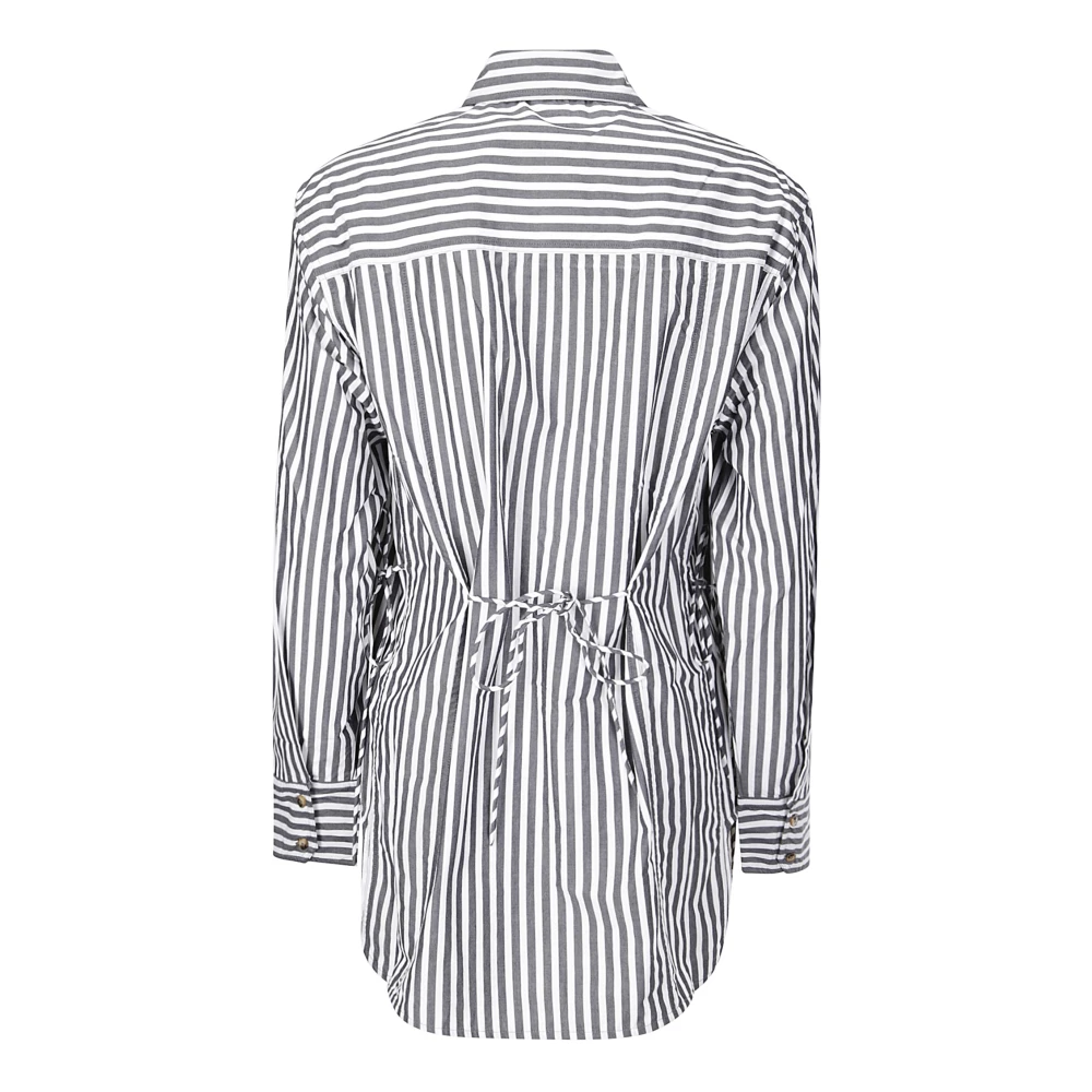 Ganni Oversized Gestreepte Katoenen Strikkoord Shirt Black Dames