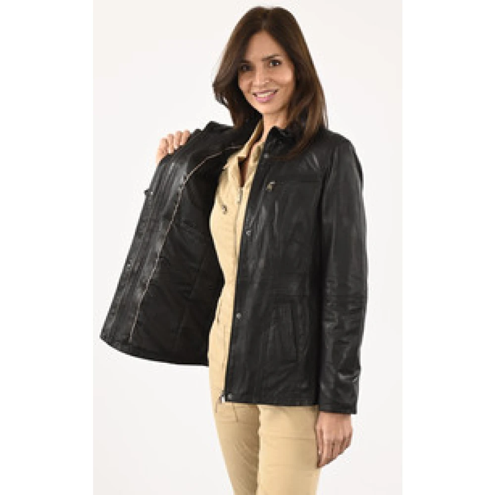 La Canadienne Zwarte Leren Comfort Vest Eco-Vriendelijk Black Dames