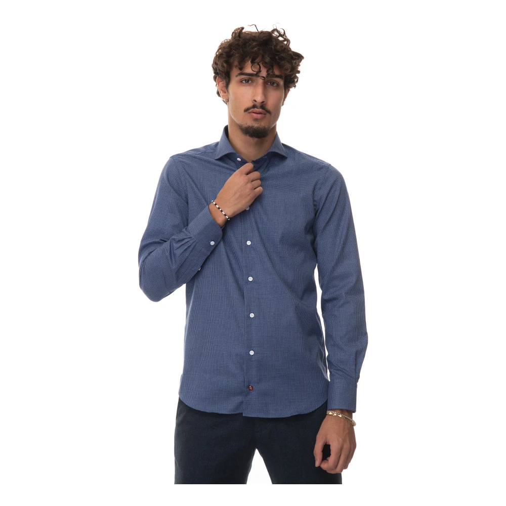 Càrrel Casual Overhemd Jurk Kraag Houndstooth Design Blue Heren